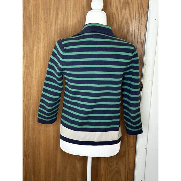 Banana Republic Navy Blue Green Striped Sweater Cardigan Jacket Blazer m w8 - Picture 6 of 7